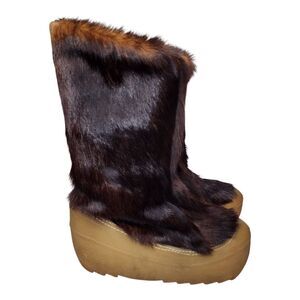 Vintage 70s Berna Italy Mink Fur Platform Boots Sherpa Lined Ski Snow Winter